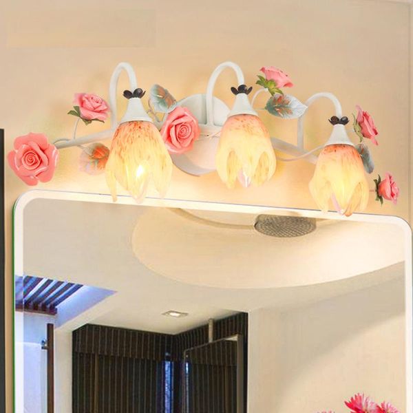 

wall lamp flower led mirror mounted bathroom light floral frosted glass lampshad metal alloy makeup lights lighting d106