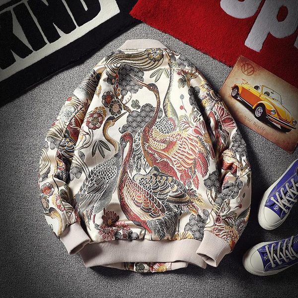 

men's jackets flower jacket embroidery mens hip hop autumn retro baseball casual men fashion japanese streetwear fat big size, Black;brown