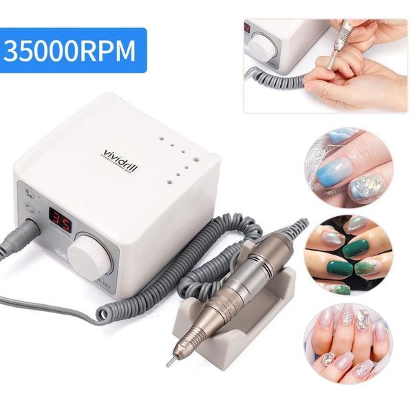 

electric nail drill machine with handpiece pen foot pedal switch uv gel polish removal manicure bits & accessories1