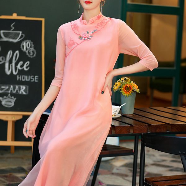 

capris 2021 spring summer party vintage women exquisite embroidery 3/4 sleeve mid-calf wine red pink plus size, Black;gray