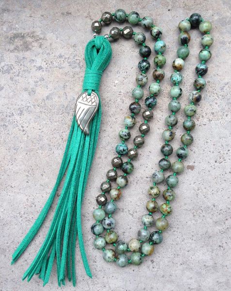 

pendant necklaces ya2585 pyrite angel wing charm leather tassel stone 8mm beads knot handmade necklace, Silver