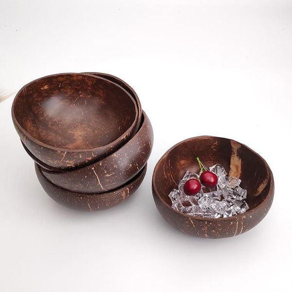 

12-15cm natural coconut bowl wooden stainless steel cutlery set spoon smoothie eco-friendly kitchen dessert bowls