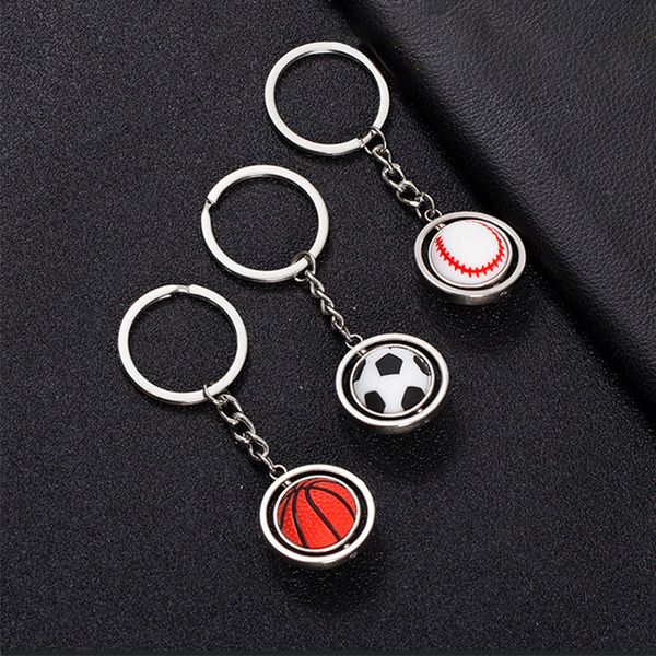 Keychain 3D Sports Girando Basquete Futebol Futebol Futebol Baseball Chaveiro Anel de Aniversário Presentes De Aniversário Acessórios Para Homens