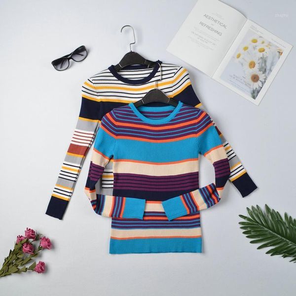 

women's sweaters 2021 autumn winter color stripe sweater pullovers women long sleeve casual chic woman clothes knitted jumpers, White;black
