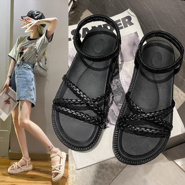 

sandals women summer fashion women's 2021 solid color round head comfortable open toe platform shoes casual, Black