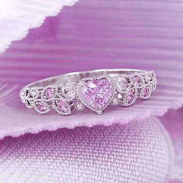

wedding rings 4 colors heart leaf love ring elegant women anniversary birthday princess jewelry accessories gift, Slivery;golden