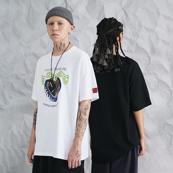 

wxwovdy 19ss protect the ocean tee national jellyfish print theme short sve t-shirt, White;black