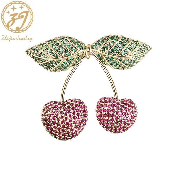 

pins, brooches zhijia fashion shiny rhinestone crystal cherry pins for women dress party jewelry gifts wedding accessories, Gray