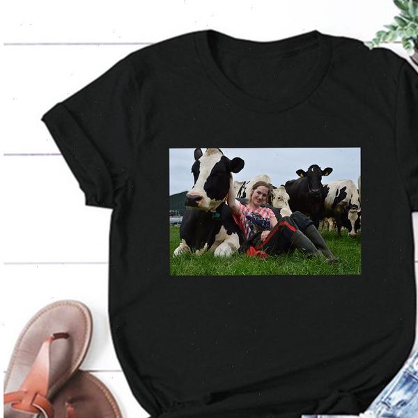 

womens t shirt women cartoon casual short sleeve koe knuffelen shirts ladies cow graphic female tee harajuku tshirt, White