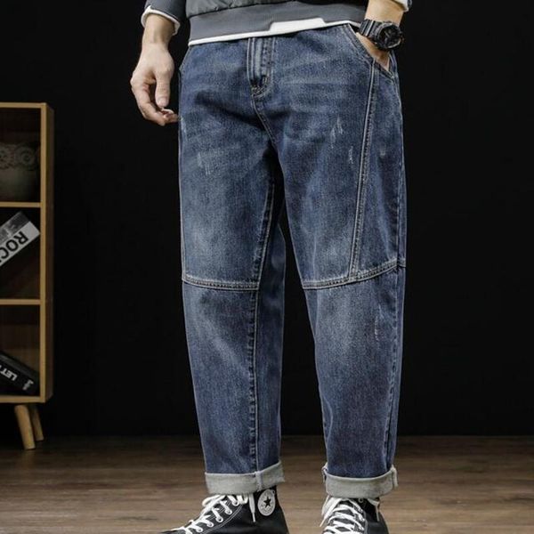 

men's jeans hip hop mens denim loose pants rap for fashion plus size men, Blue