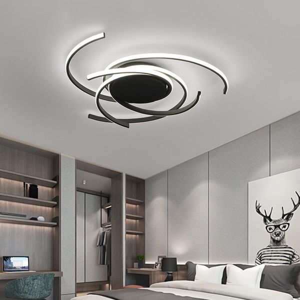 Lampadario da soffitto a LED in alluminio nero elegante da 65 cm nordico Lampade moderne decorative da incasso per le luci del soggiorno della camera da letto