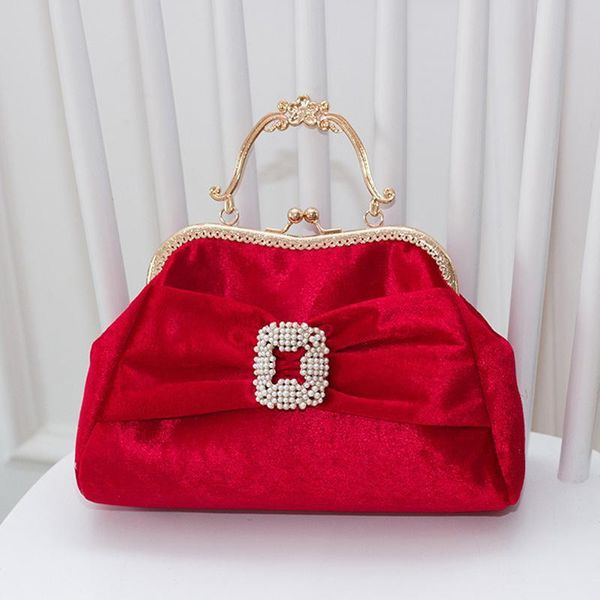 

evening bags 2021 women bride wedding handbag bridesmaid red velvet dinner bag portable pearl day clutch