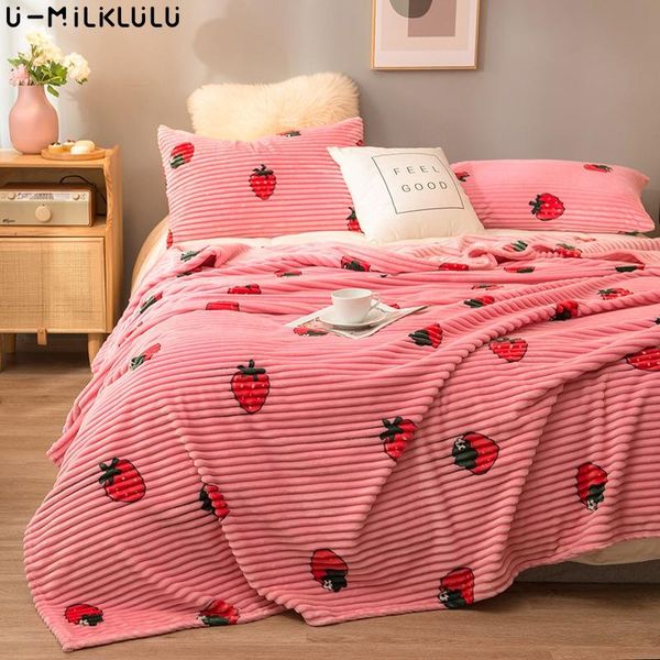 

blankets strawberry flannel throw blanket stitch hairy winter bed covers warm for beds kawaii decorative sofa