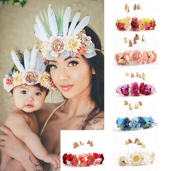 

sweet women girl flower feather headband hair band accessories pography props1