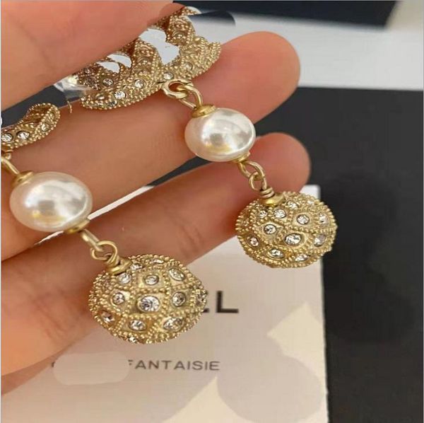

2021 fragrance long retro earrings rhinestone pearl xiangjia earrings fashion temperament earrings 925 silver needle