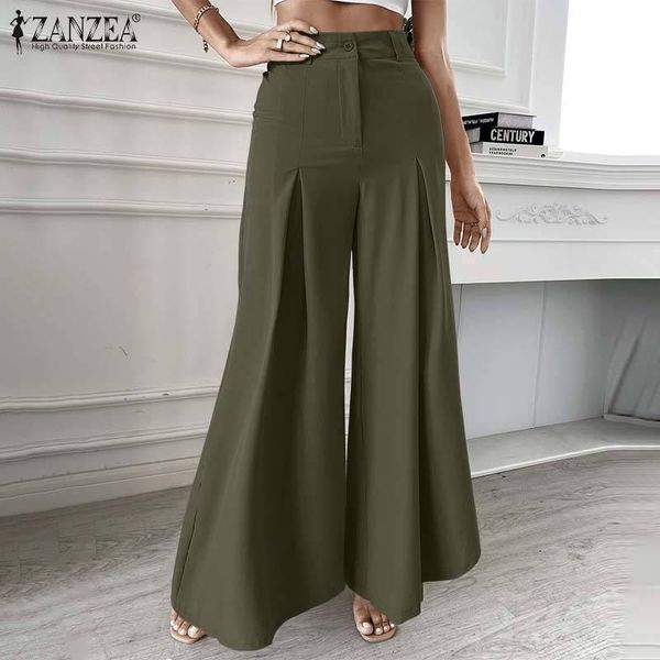 

women's pants & capris casual elegant wide leg pant zanzea women high waist trouser summer pleated pantalon palazzo maxi solid work ol, Black;white