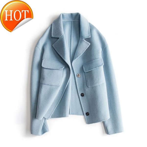 

women's vests hepburn cashmere coat double faced albaka european small short woolen, Black;white
