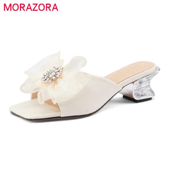 

dress shoes morazora 2021 mules women sandals mesh flower crystal high heels sweet fashion casual party woman, Black