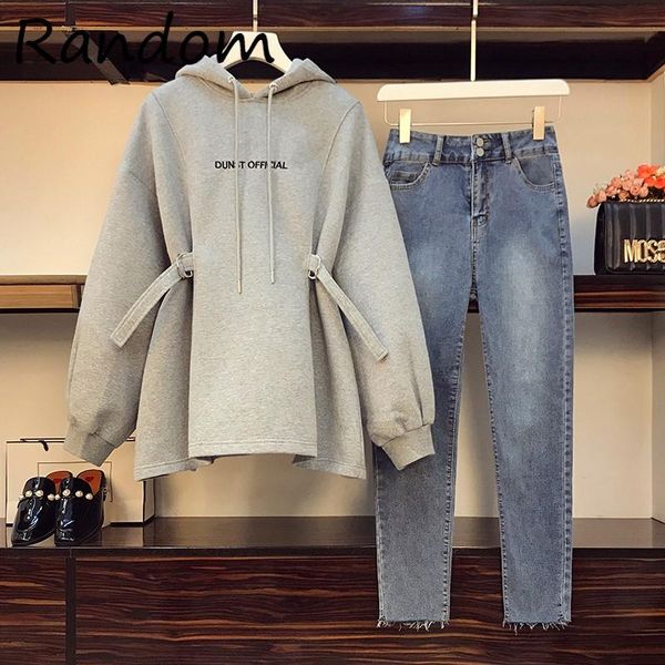

women's two piece pants plus 4xl women sweatershirt suit tracksuit hoodie and denim jean pant set 2021 winter high street clothing outf, White