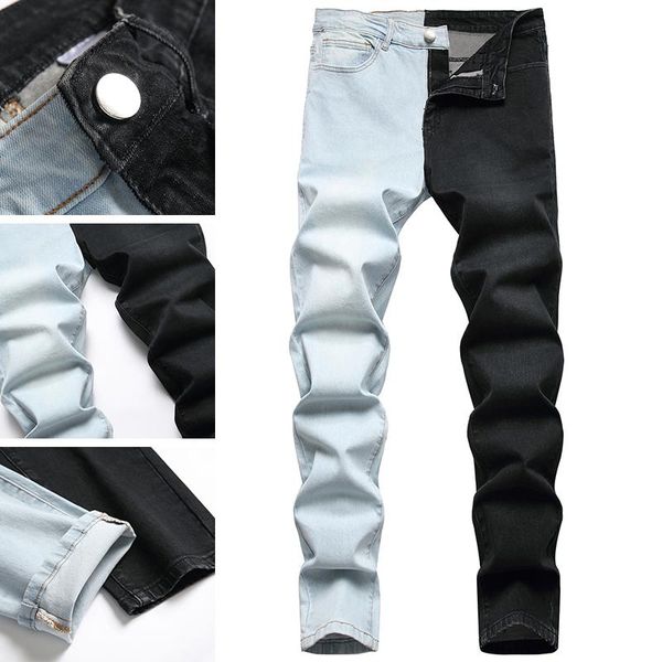 

men's jeans denim retro trendy trousers casual autumn and winter self-cultivation stretch black stitching personality, Blue