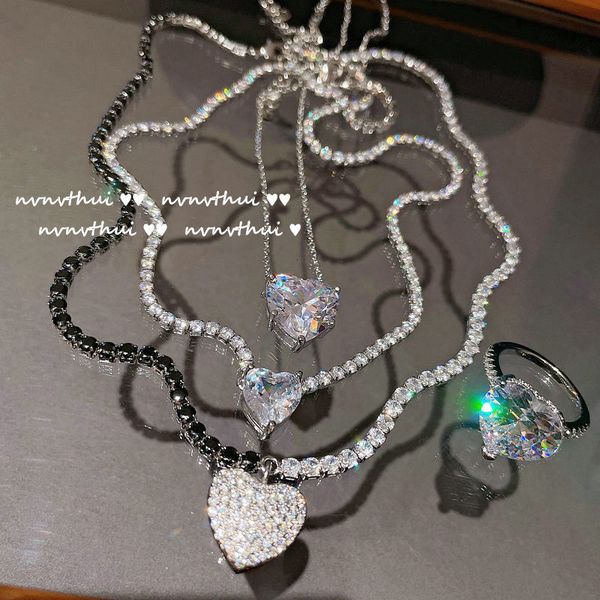 

strands strings bright luminous peach heart necklace plated with 18k gold snowflake micro zirconium gun black flash diamond love neck chain