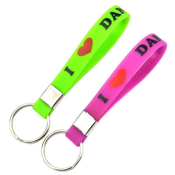 

keychains 1pc i love dance silicone wristband keychain printed logo, Silver