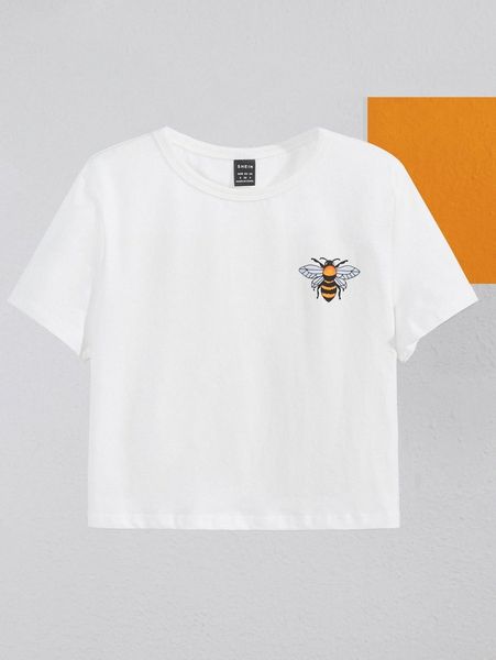 

x emma jane creative bee print drop shoulder t-shirt y2kd#, White