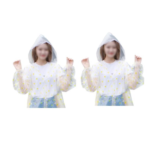 

raincoats 2pcs fashion transparent raincoat girls hooded rain coat mid-long lightweight rainwear slicker with belt(yellow)