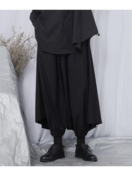 

men's pants wide-leg casual dark black tide 9-minute full-size