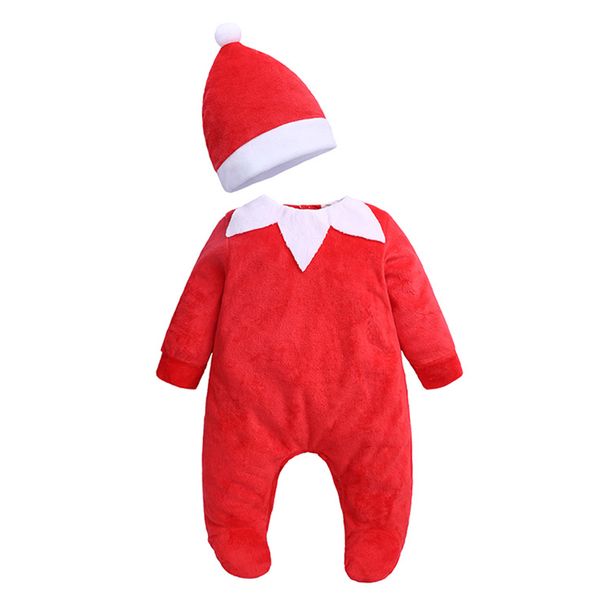 Weihnachten Jahr Herbst Säugling geboren Baby Jungen Mädchen Langarm Strampler und Hut Kleidung Kleinkind Overalls 210429