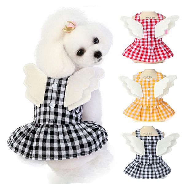 

dog apparel pretty princess dress spring summer grid shirt wedding skirt with wings for puppy small clothes ropa perro