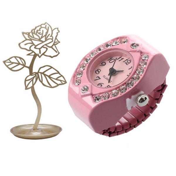 

jewelry pouches, bags 1 pcs women pink alloy quartz pocket finger ring watch & earrings necklace storage rack rose gold, Pink;blue