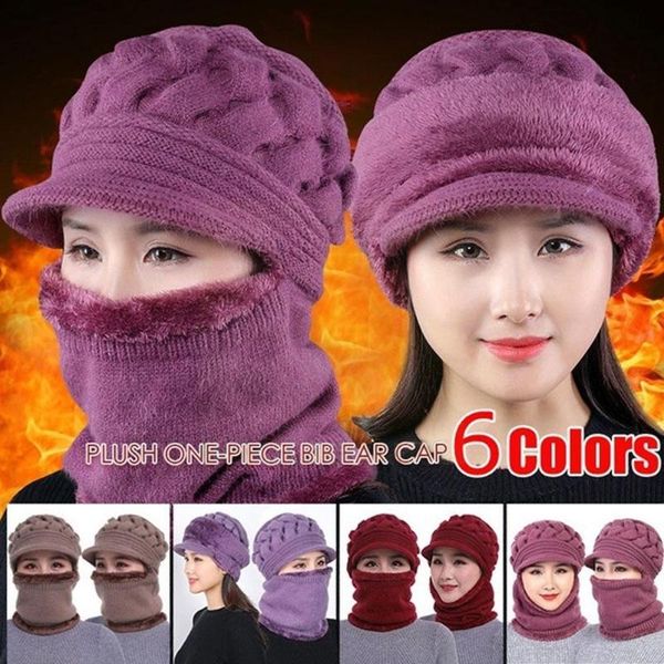 

beanies women caps plush fur knit hat cycling ear casual female neck knitted for winter coat and scarf beret cap f9n6