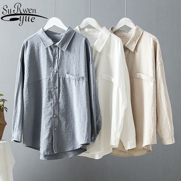 

blusas camisas mujer long sleeve plus size solid women blouse shirt casual loose vintage 6800 50 210427, White