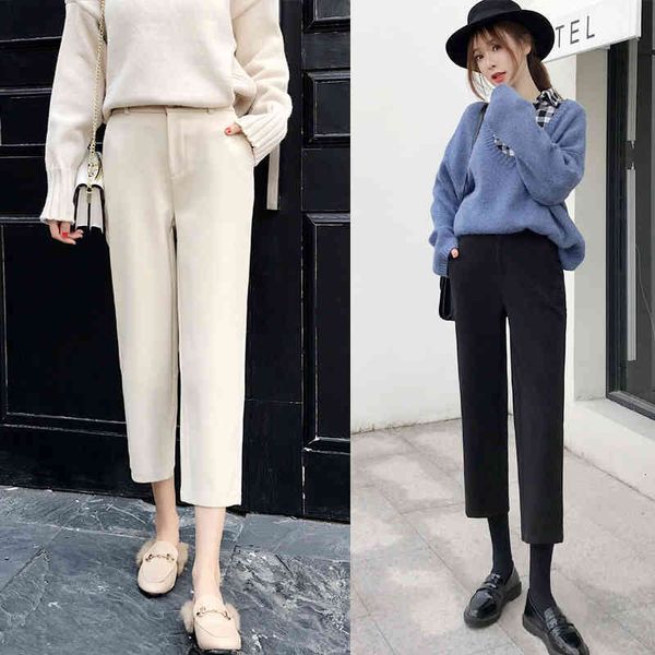 

pants women straight woolen pant high waist loose plus size casual trousers wide leg long full length pants autumn winter vgbm vkvv, Black;white