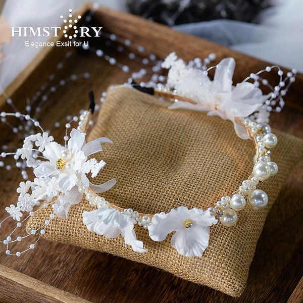 

himstory handmade yar flower brides headbands bridal tiaras hairbands crystal wedding hair accessories clips & barrettes, Golden;silver
