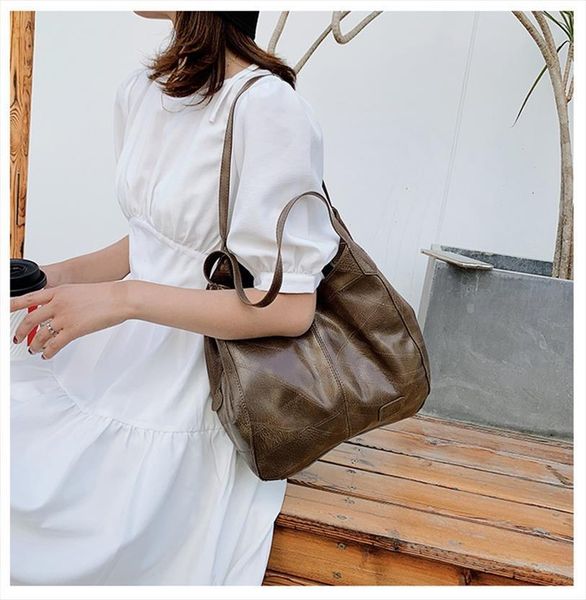 

womens retro soft leather shoulder cosmetic bag european and american tote simple one handbag