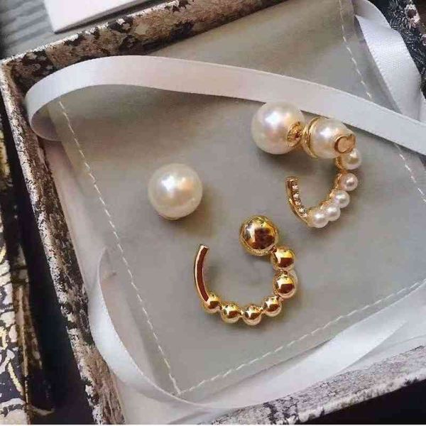 

75% off outlet online pearl earring letter stud s925 silver with brass material