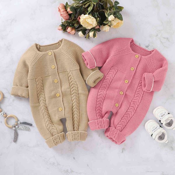 

0-24m born infant baby girls boys romper knitted warm autumn winter jumpsuit playsuit costumes 210515, Blue