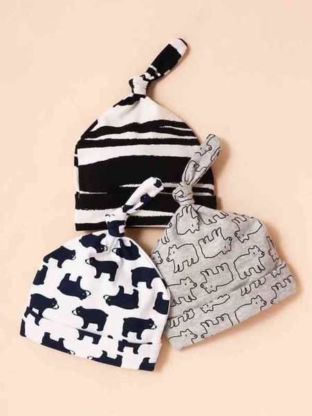 

3pcs baby animal print knot decor hat she, Yellow