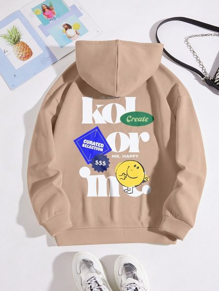 

letter & expression print drawstring thermal hoodie g2nv#, White;black