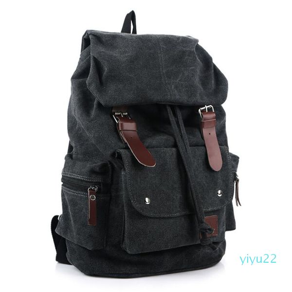 

men casual canvas large capacity practical backpack casual travel bagpack teenagers school bags black brown green