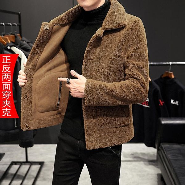 

men's jackets winter mink jacket fur one-sided wear lambskin coat fleece cotton, Black;brown