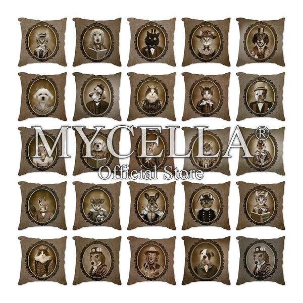

pillow case retro style 45*45 animals cushion cover decorations home throw pillows sofa decor cat dog