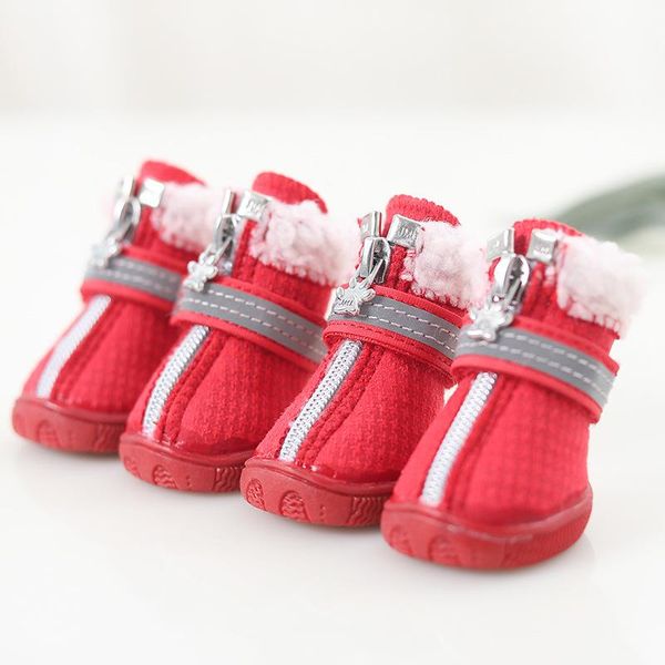 

dog apparel shoes for autumn and winter cotton red color small dogs outwear xs-xl sizes set of 4 pcs boot
