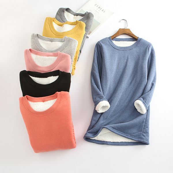 

lucyever thicken autumn winter hoodies long sleeve pullovers women harajuku solid color casual sweatshirts warm crop female 210521, Black