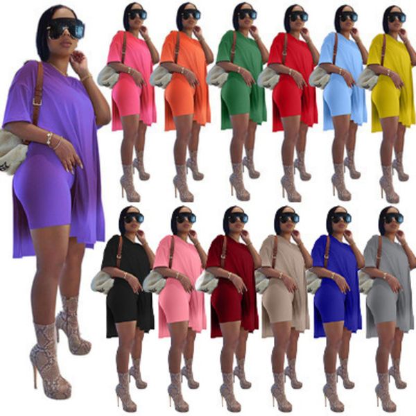 

summer plus size women tracksuits two piece set summer short sleeve suit solid color loose casual high stretch shorts outfits, Black