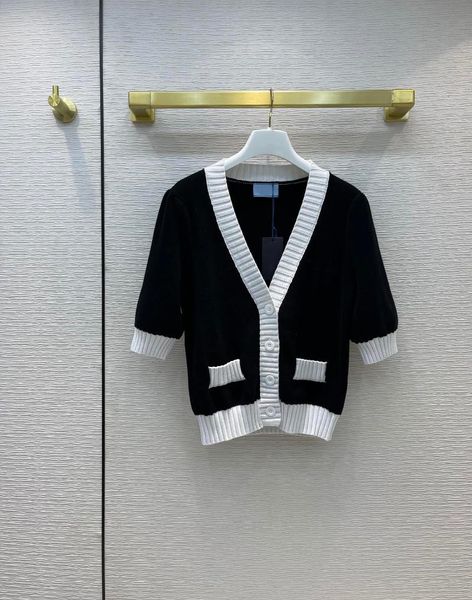 

women's knits & tees contrast white edge cardigans sweater women autumn 2021 good quality v-neck slim short black cardigan swea