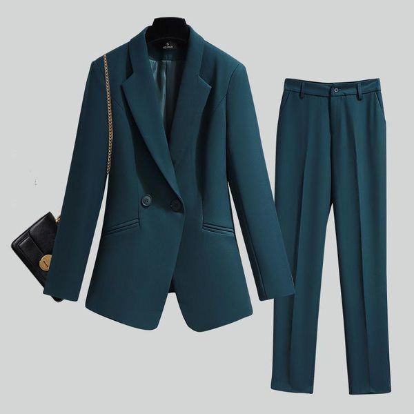 

women 2021 autumn winter blazer + pant two piece set female double breasted suit jacket high waist pants elegant sets c393 women's, White