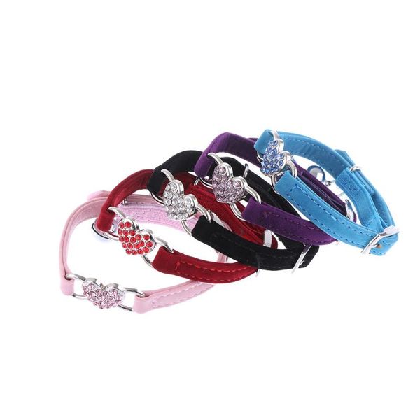 

lovely soft elastic bell heart shape adjustable dog safety collar puppy cat kitty velvet pet necklace neckchain supplies collars & leashes